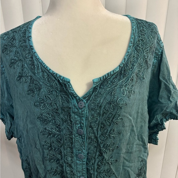 Turquoise Embroidered Women's Top - Picture 1 of 7